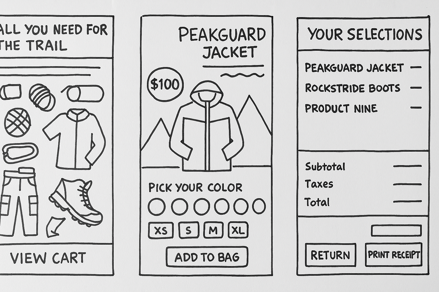 Human wireframe sketches